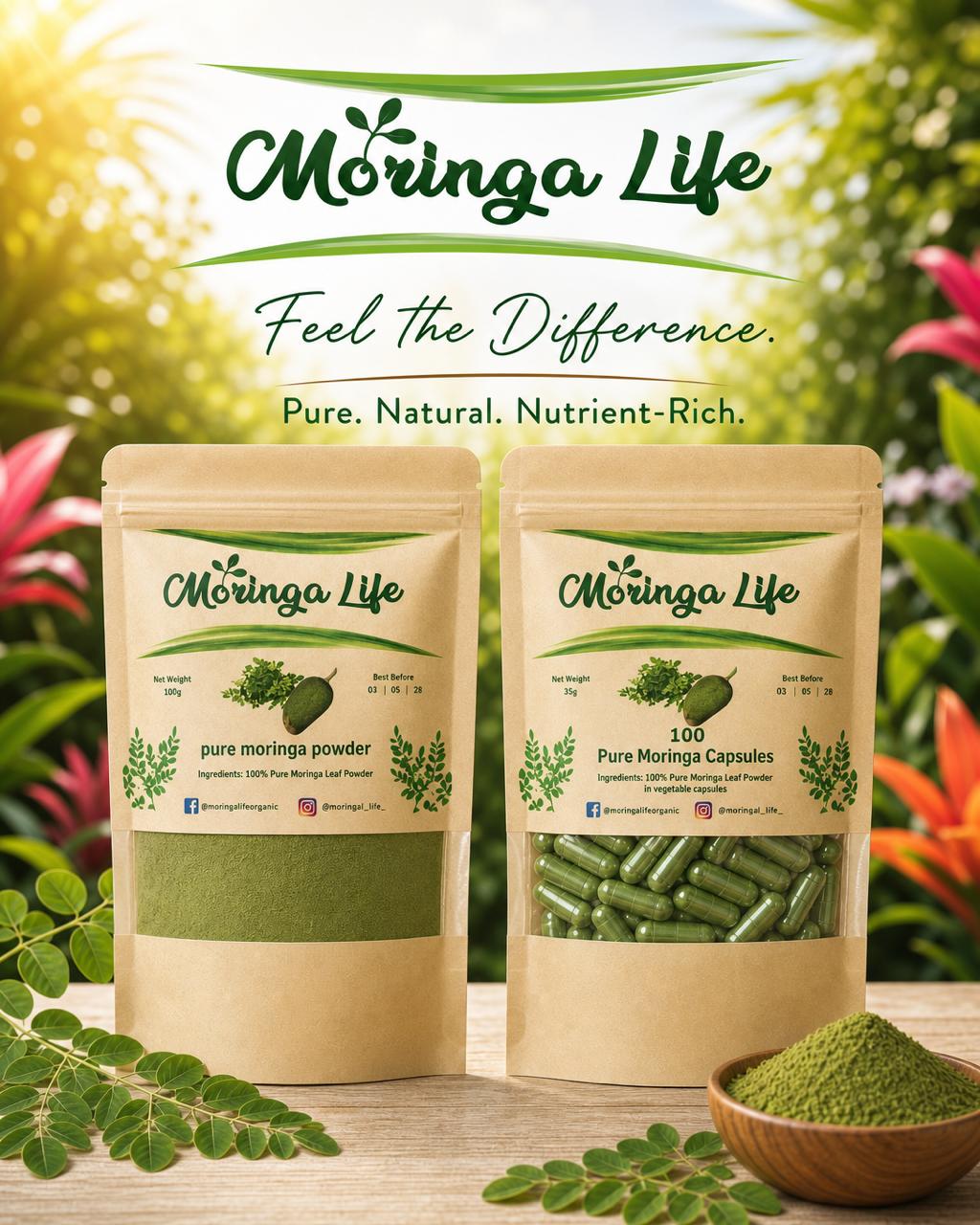 Pure Moringa Powder and Capsules Bundle